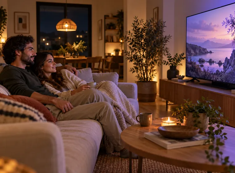 Sala moderna preparada para entretenimento em televisão